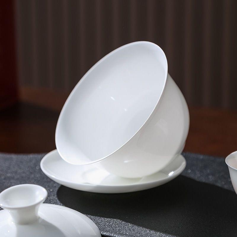 潮州骨瓷超薄胎高档茶具家用三才盖碗高透功夫茶具新骨瓷盖碗茶器