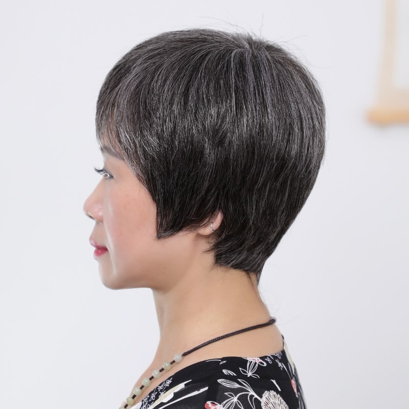 假发中老年女士妈妈款真发花白头发老人假头发光头白色全头套表演