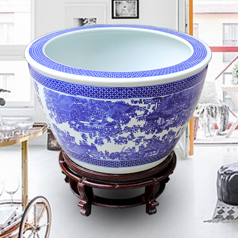 睡莲盆缸庭院大花盆陶瓷青花瓷大号特大号清仓荷花养鱼种树超大水