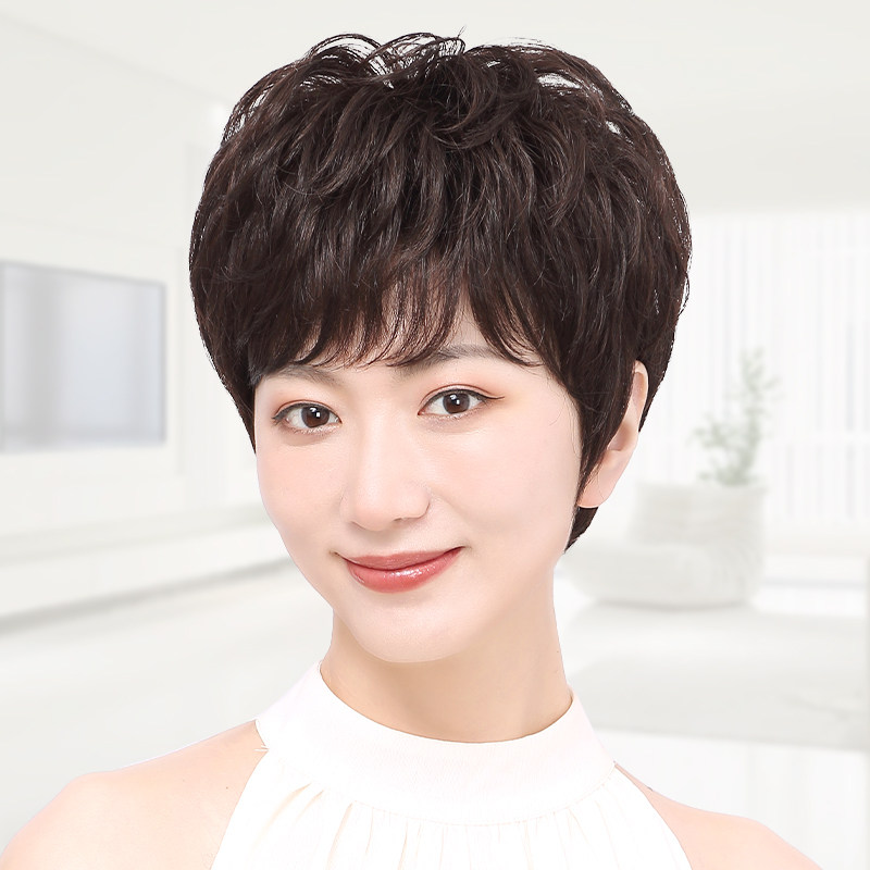 假发女全头套薄款短发真发自然假发套中老年妈妈款卷发新不带发网