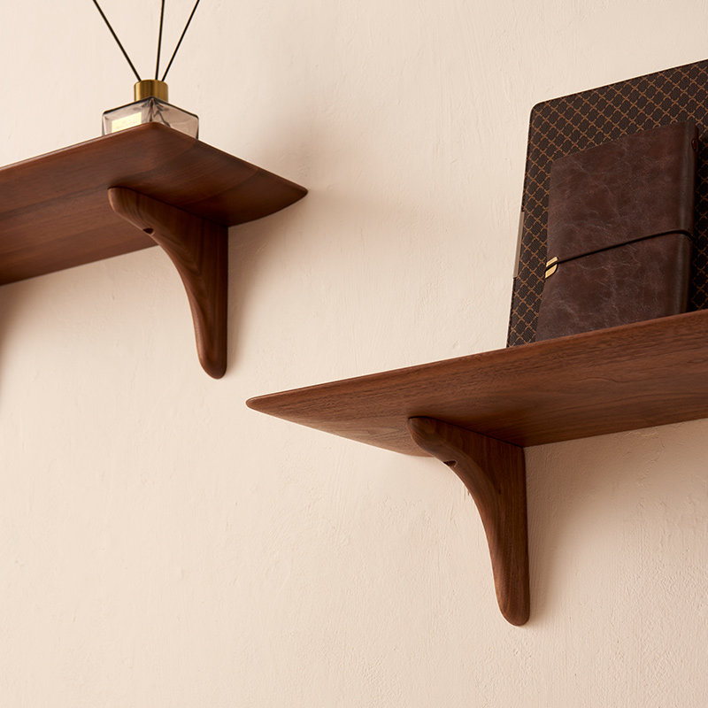 实木墙上置物架网红黑胡桃木书架客厅一字隔板墙面卧室樱桃木搁板