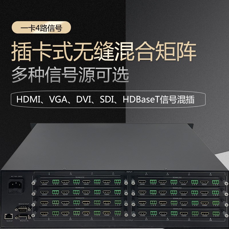 16/32进32出HDMI/DVI/VGA/SDI/HDBaseT插卡高清无缝混合矩阵RTSP