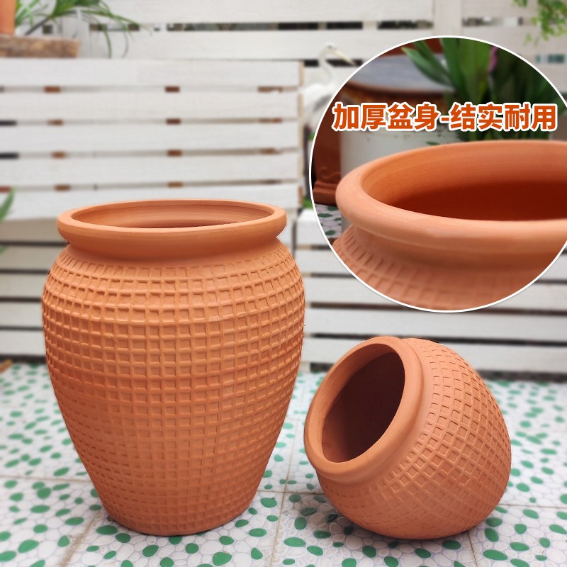 特大号清仓红陶罐花盆别墅庭院种树粗陶复古陶土陶瓷欧式图案青山