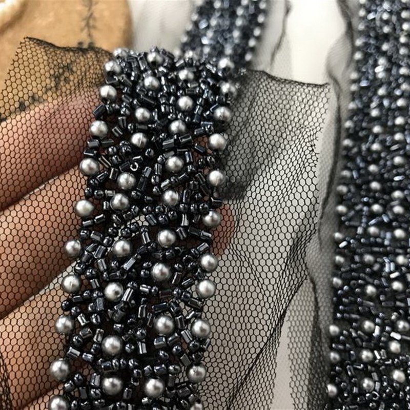 乳白色1.8码长钉珠花边辅料手工diy服装衣领腰带颈项装饰材料配饰