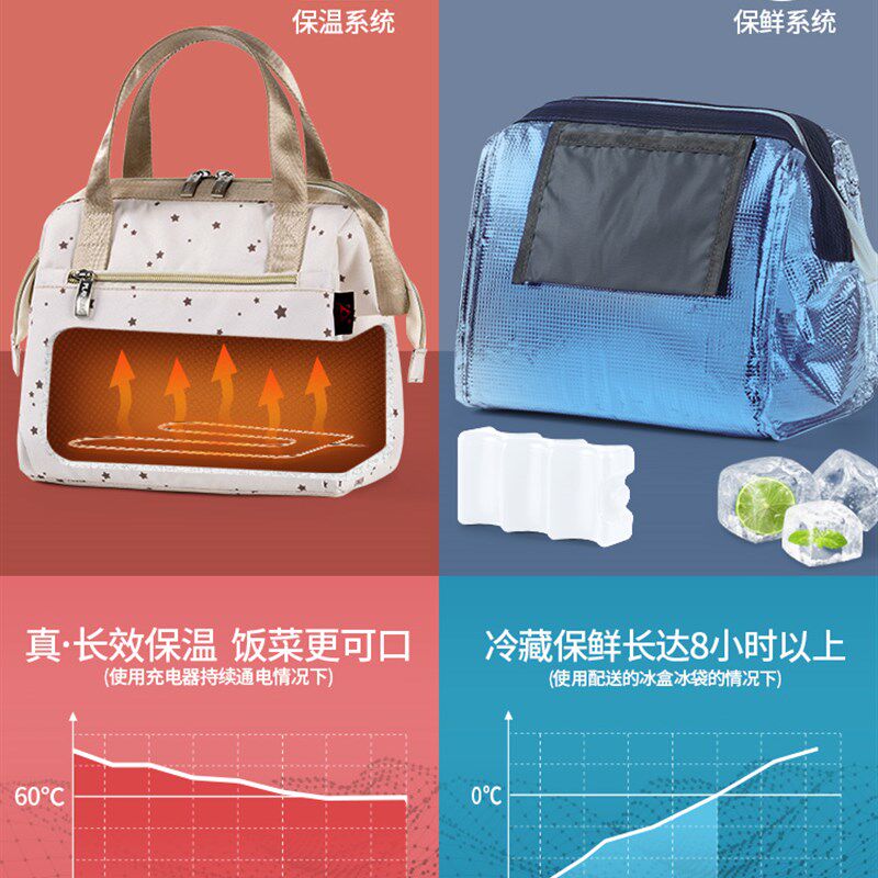 加热饭盒手提包保温袋铝箔加厚便当袋大容量带饭包上班族餐包时尚