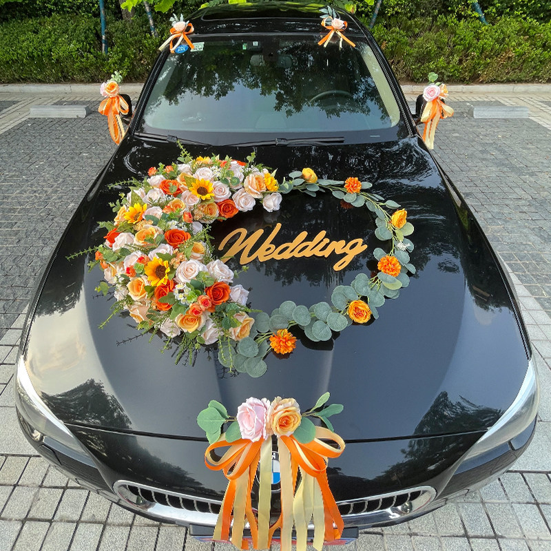 主婚车装饰车头花森系主车花车结婚车队套装布置爱心型头车花全套
