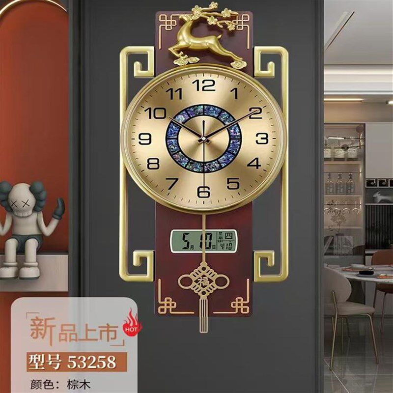 上海三五新中式静音挂钟墙上装饰石英钟中国风家用大挂表客厅时钟