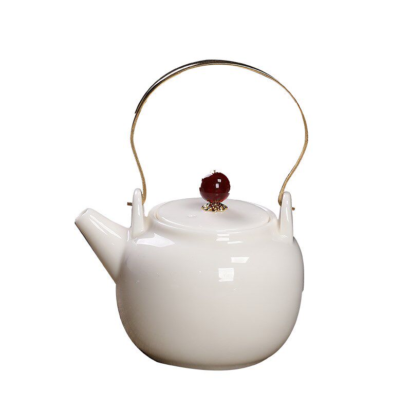 羊脂玉白瓷茶壶提梁壶大号陶瓷壶泡茶器防烫功夫茶具家用会客单壶