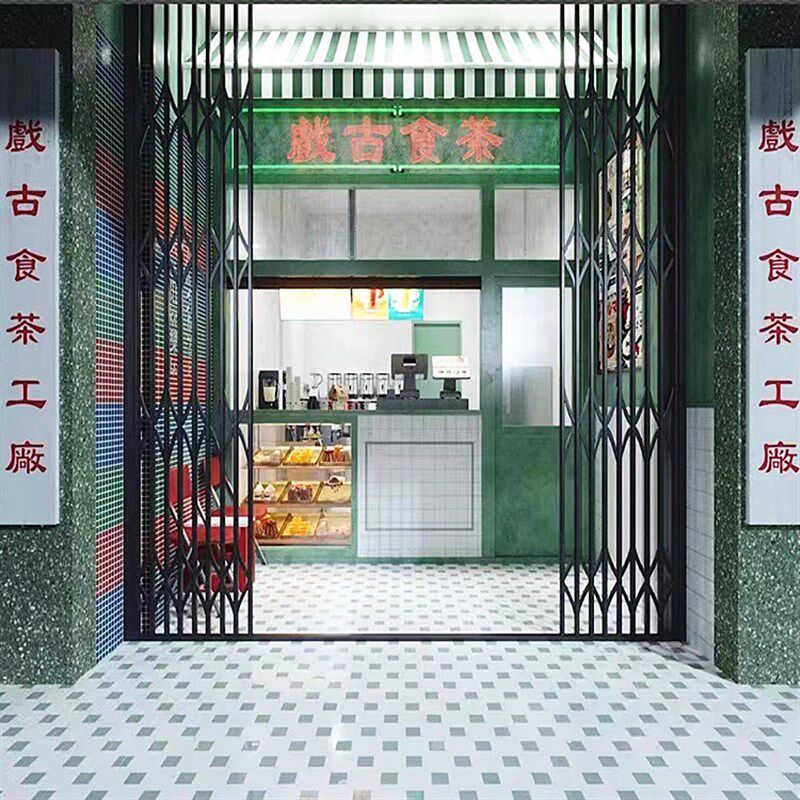 复古装饰折叠门扁铁拉闸防盗门商铺门和谐门烤漆铁艺门