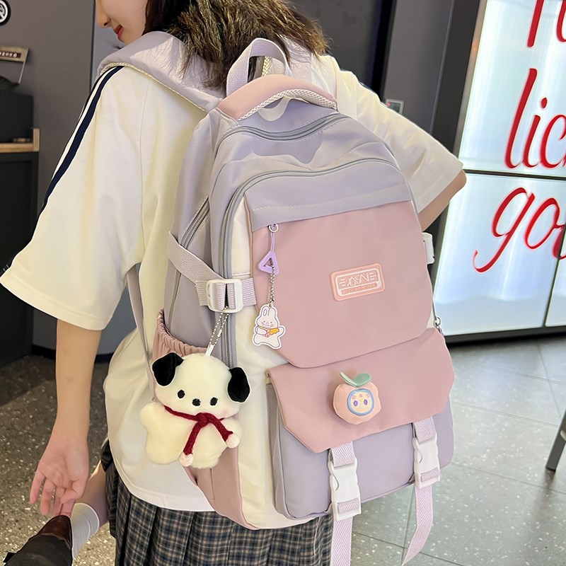 书包女校园风日系女生初中高中生大容量双肩包韩版大学生撞色背包