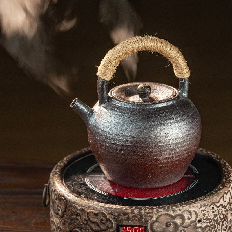 原矿陶泥柴烧提梁茶壶纯手工陶瓷把手煮水壶家用养身煮水器可明火