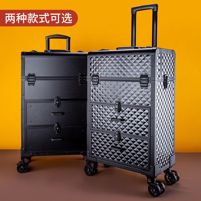 2021新款高级铝合金大号拉杆化妆箱专业跟妆师美甲纹绣收纳工具箱