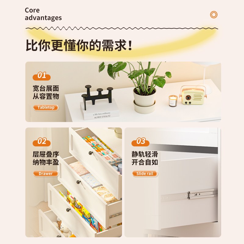 钢制斗柜家用大容量抽屉柜储物柜子客厅沙发边柜收纳柜铁皮五斗柜