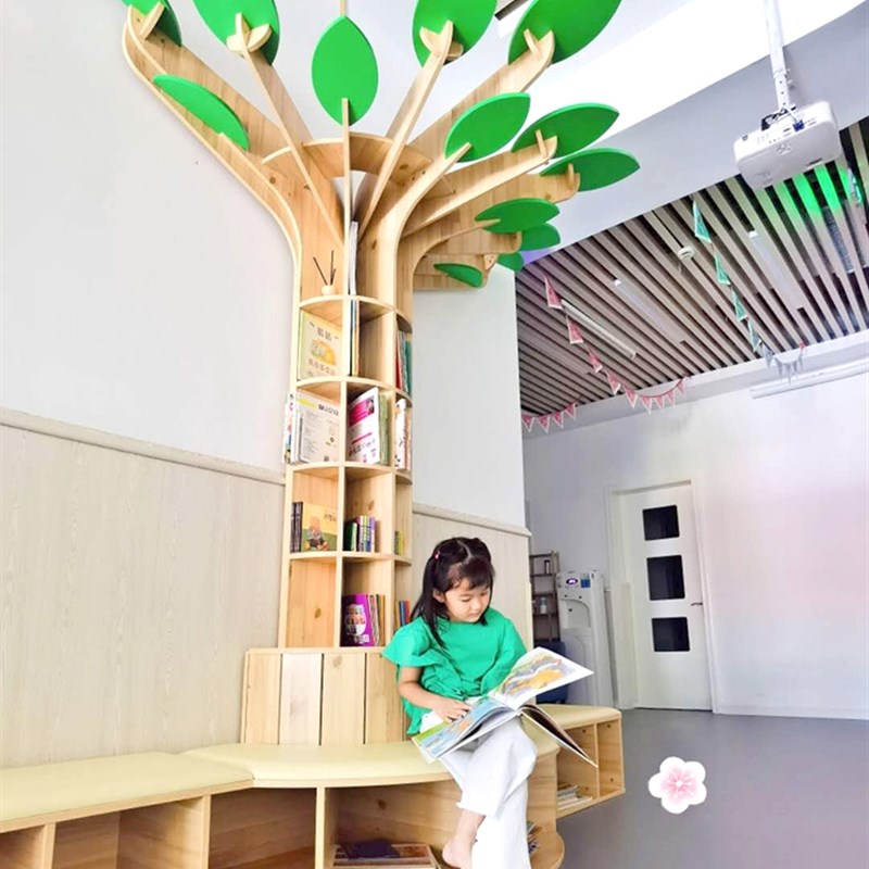 大型绘本馆包柱子树墙角转角大树落地摆件树形书架书柜幼儿园软装