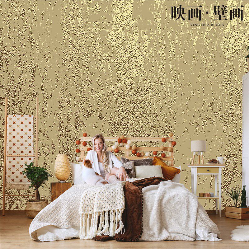 北欧手绘抽象轻奢金箔条纹壁纸客厅电视背景墙纸无缝定制壁画墙布