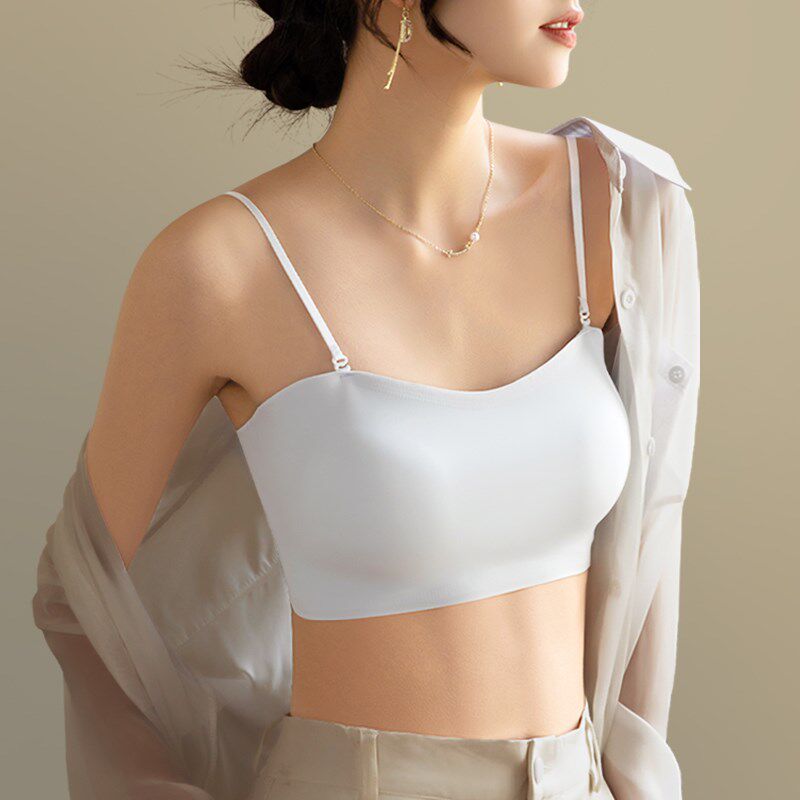 带胸垫美背内衣女聚拢小胸裹抹胸吊带背心式文胸罩一体可拆卸肩带