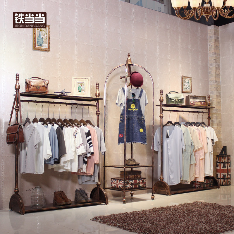 铁艺复古服装店衣架展示架 女装店货架 挂衣服架子落地式店铺装饰