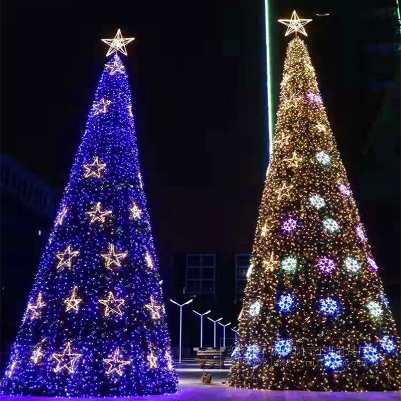 发光雪花灯挂件圣诞树装饰3-20米五角星灯大型框架圣诞树套餐定制