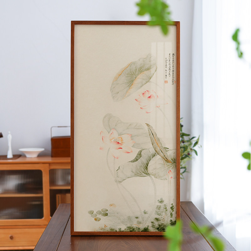 红莲绿藻图新中式玄关装饰画荷花禅意茶室瑜伽茶叶店卧室酒店挂画