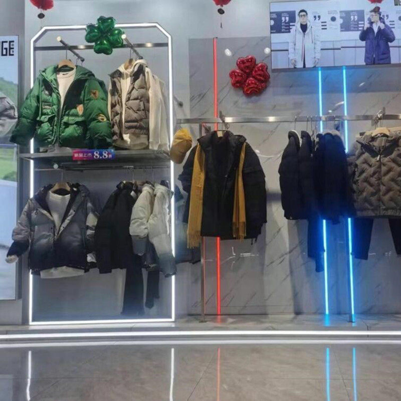 服装店展示架落地带灯男女装中岛发光挂衣架加厚不锈钢双层式轻奢