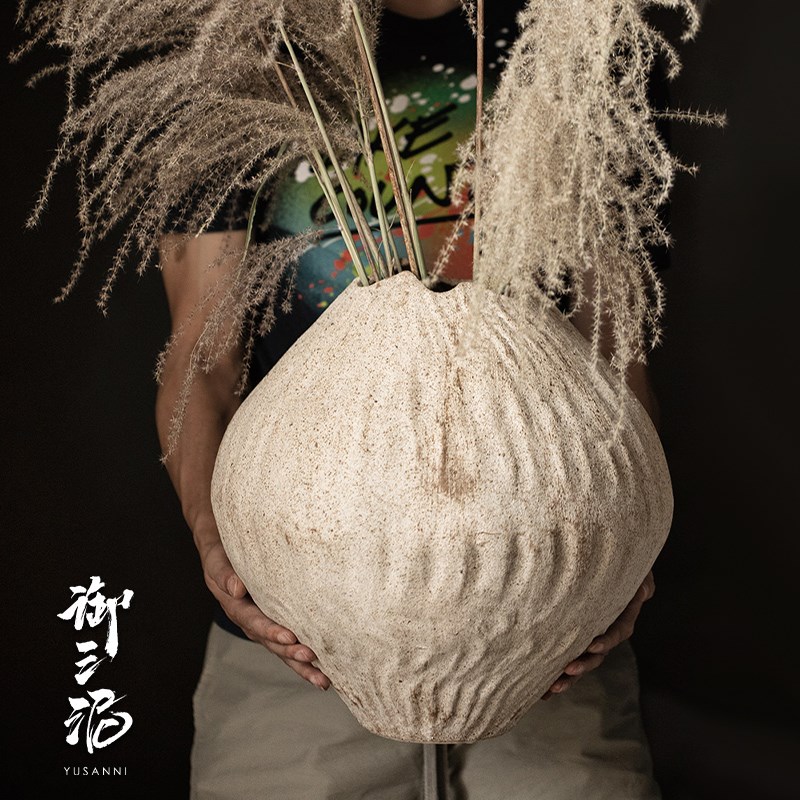 景德镇侘寂风陶瓷花瓶复古粗陶罐民宿玄关茶室创意艺术感禅意摆件