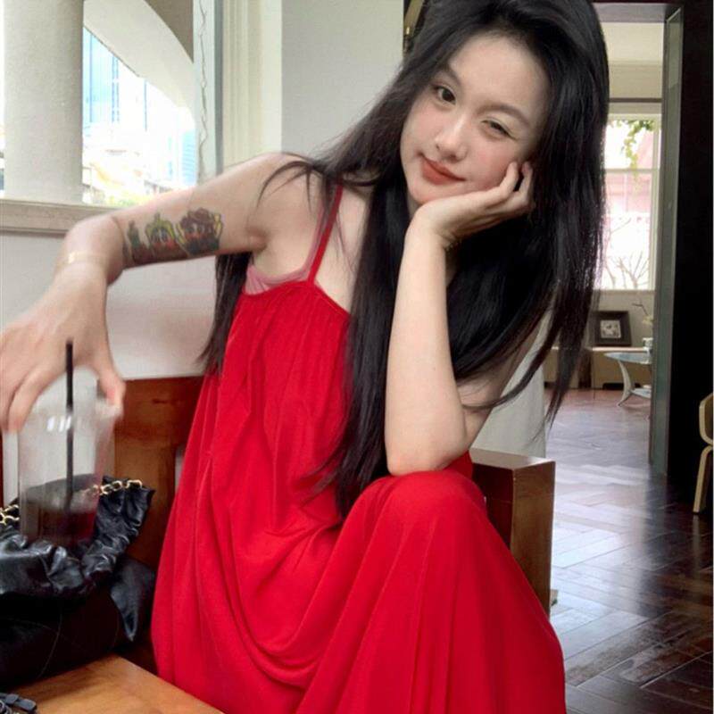 吊带裙连衣裙女夏脚踝长款修身雪纺打底裙沙滩裙性感夏天显瘦长裙