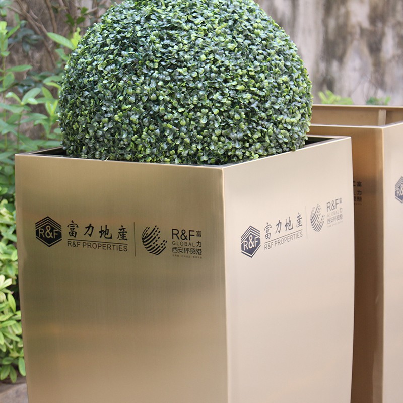 弧形方形 不锈钢花盆 香槟金 LOGO 别墅庭院花钵 户外园林 定制