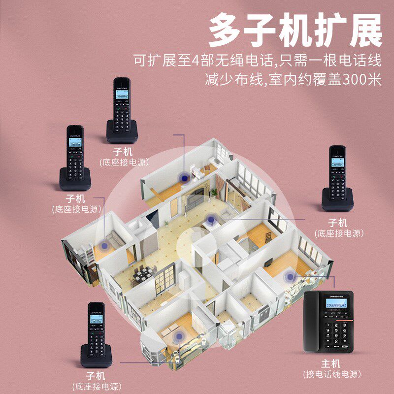 中诺w129无绳固定电话子母座机家用办公无线移动远距离庭一拖一二