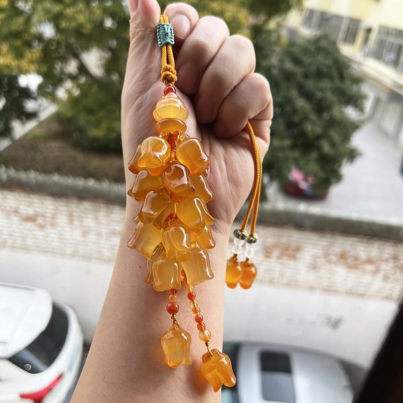 天然玉石玛瑙汽车挂件男女内吊饰玉石高档后视镜载保平安礼品