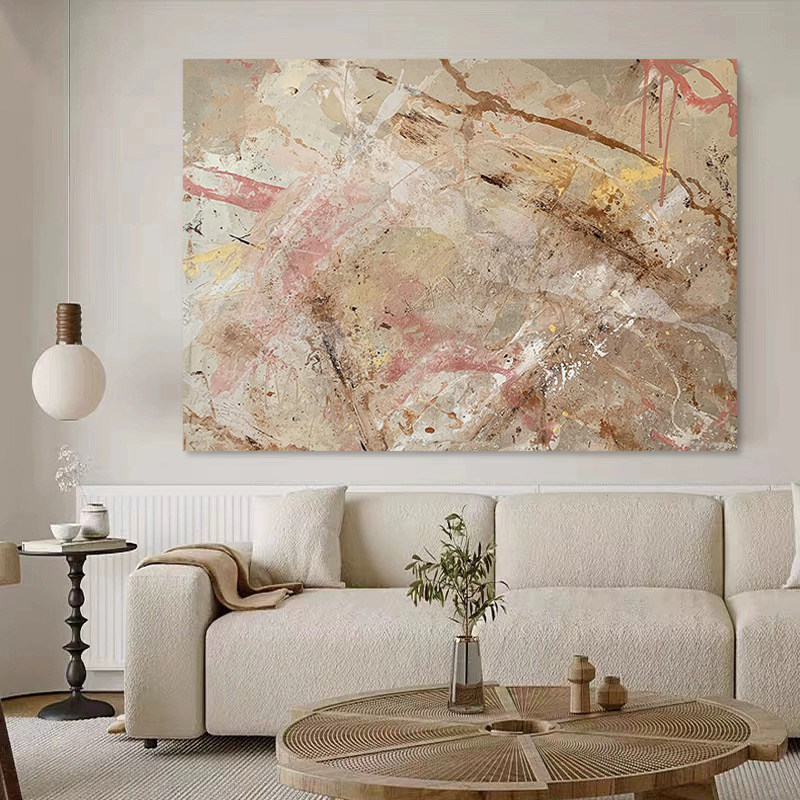 HW.ART手绘油画《冉锦》客厅抽象挂画玄关装饰画餐厅侘寂风手工画