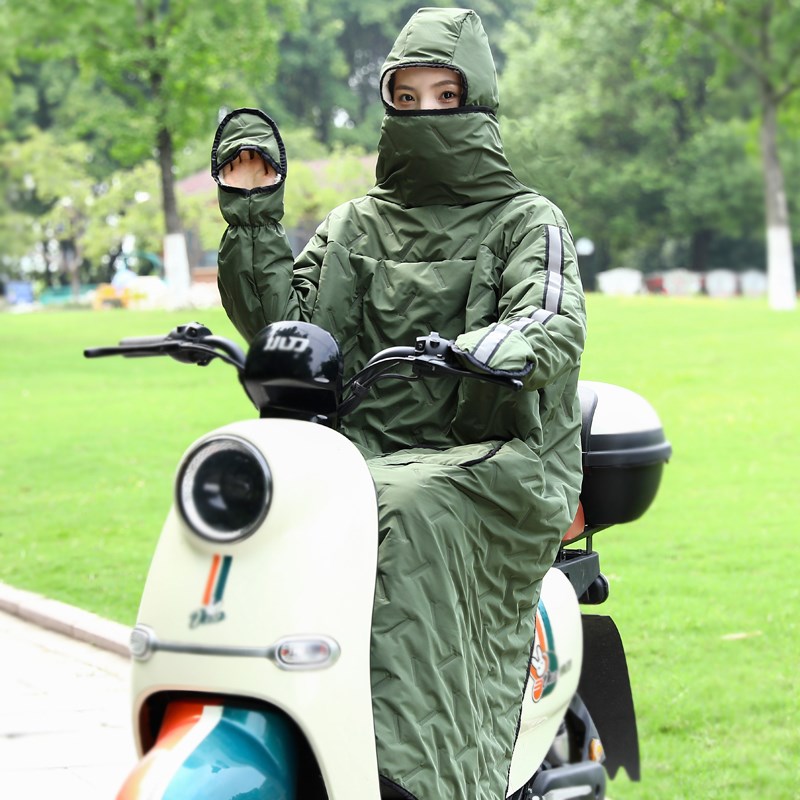 秋冬季电动车挡风衣挡风被摩托车电瓶车加绒加厚保暖防水防风罩衣