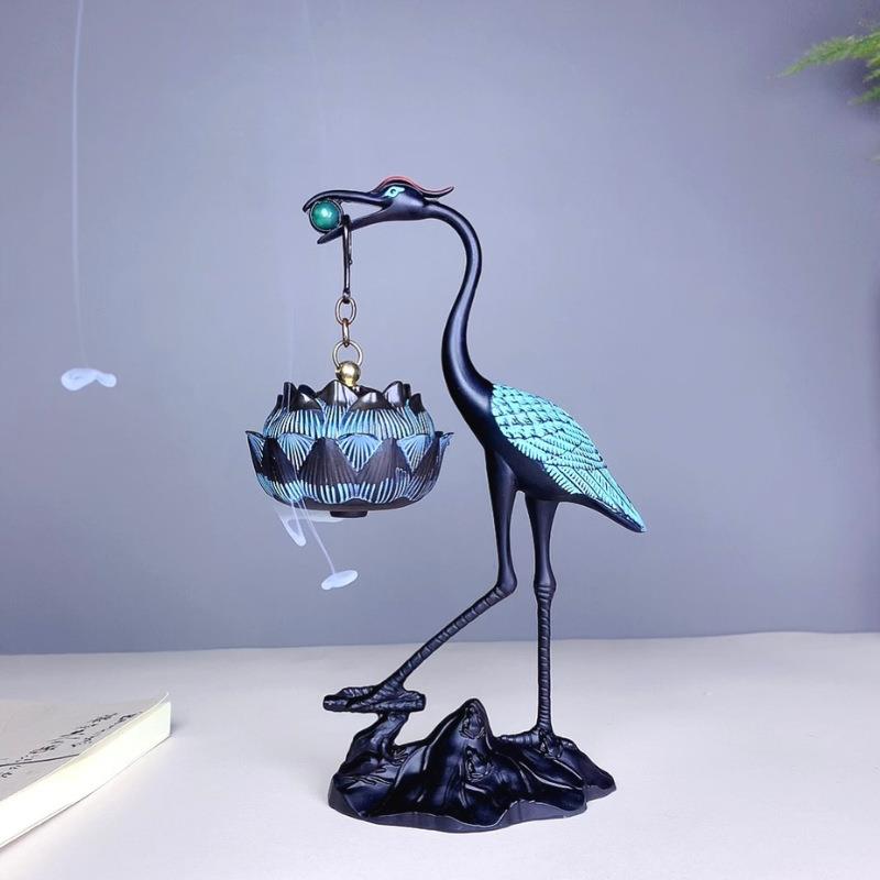 合金仿古仙鹤香炉家用室内香薰炉家居摆饰创意莲花烤鸭炉环香倒流
