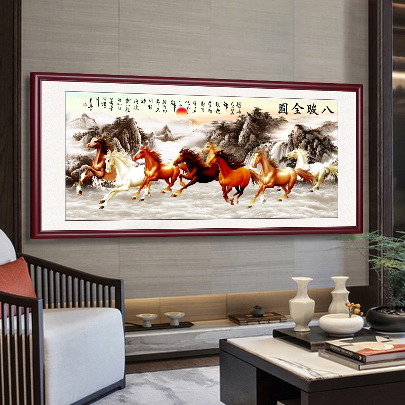 马到成功八骏图徐悲鸿骏马图全图客厅装饰画水墨画办公室国画艾歌