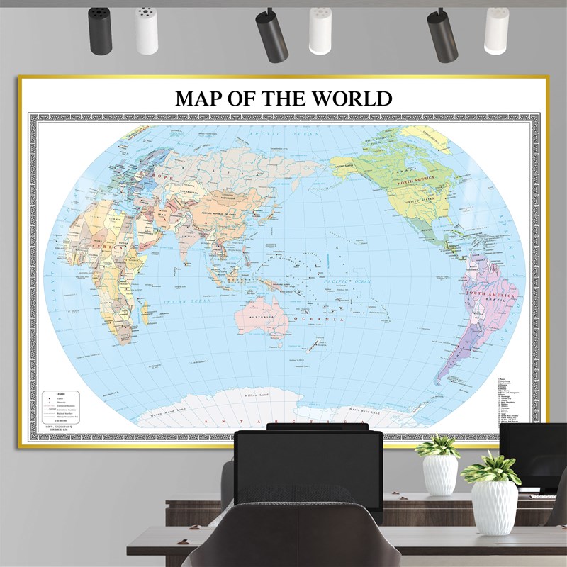 中英文版中国世界地图挂画map of the world办公室墙面装饰画标记