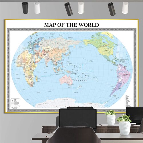 中英文版中国世界地图挂画map of the world办公室墙面装饰画标记