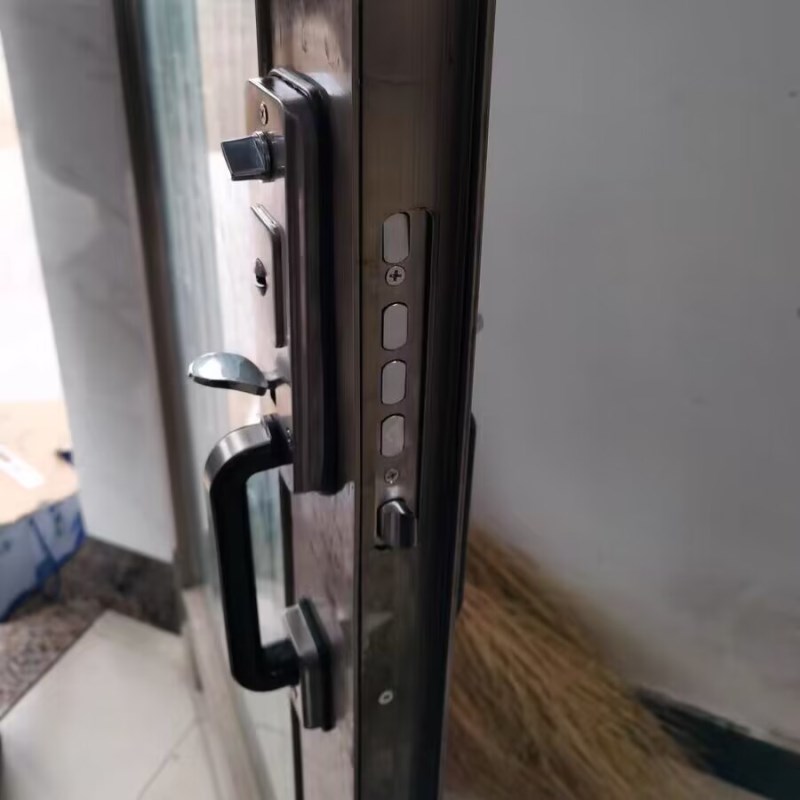 农村大门锁铝合金老式式按压防盗锁具拉手把手家用通用型铁门入户