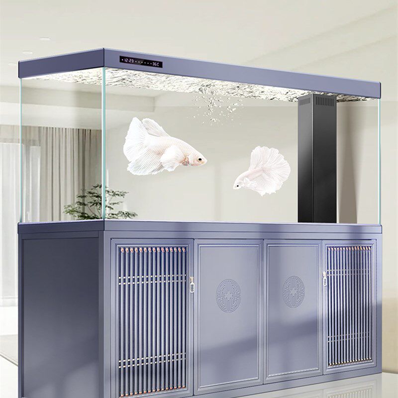 新中式新款覆古屏风龙鱼缸底滤生态水族箱超白玻璃铝合金客厅家用