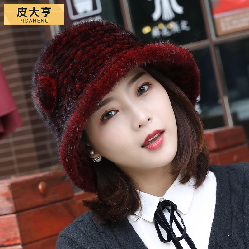 2021新款水貂毛渔夫帽女韩版潮时尚百搭貂绒礼帽女冬保暖护耳盆帽