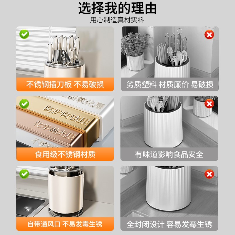 厨房旋转刀架台面置物架家用菜刀架多功能刀具筷子筒一体收纳盒子