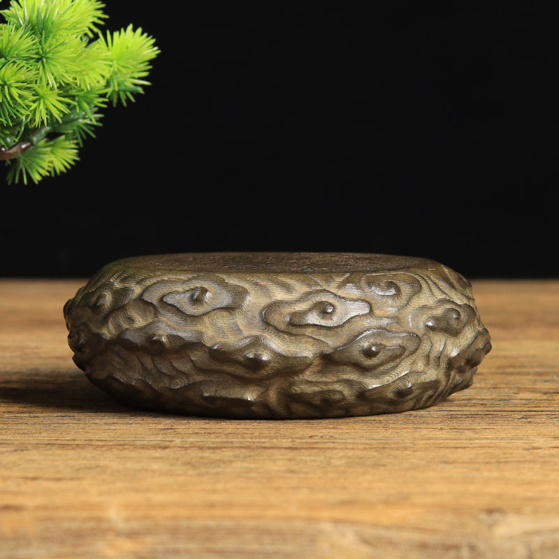 仿古老石头旧石墩青石雕刻摆件 祥云石鼓 茶台壶垫菩萨香炉底座