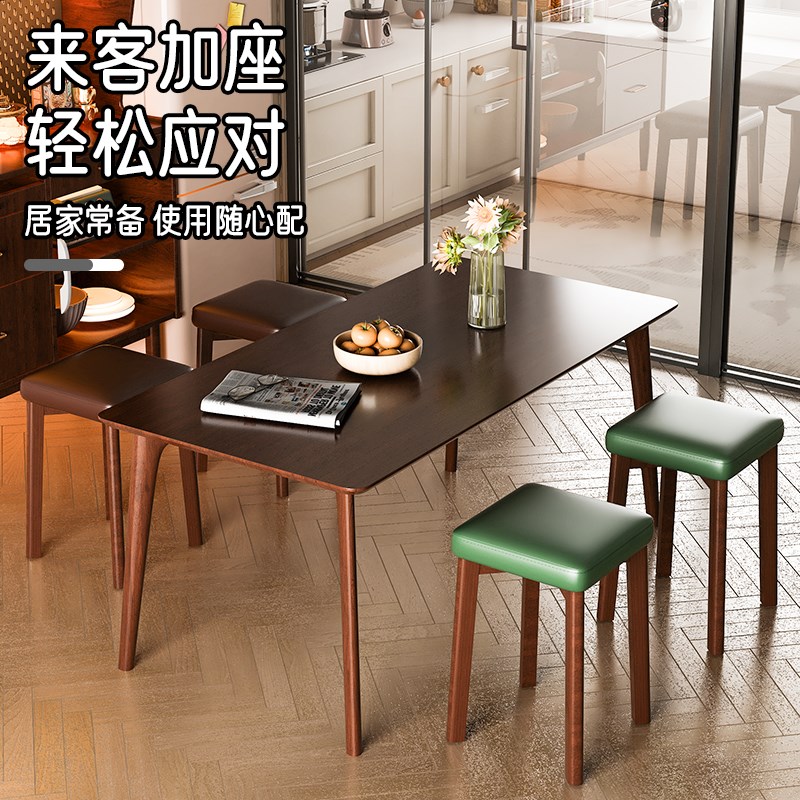 实木凳子家用软包板凳可叠放结实耐用轻奢高级感木头方凳备用餐椅图片