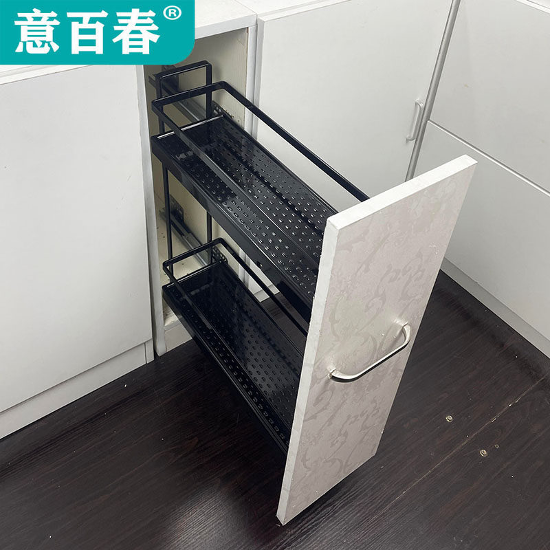不锈钢拉篮厨房橱柜夹缝窄侧装调味篮阻尼轨道小户型150柜200柜子