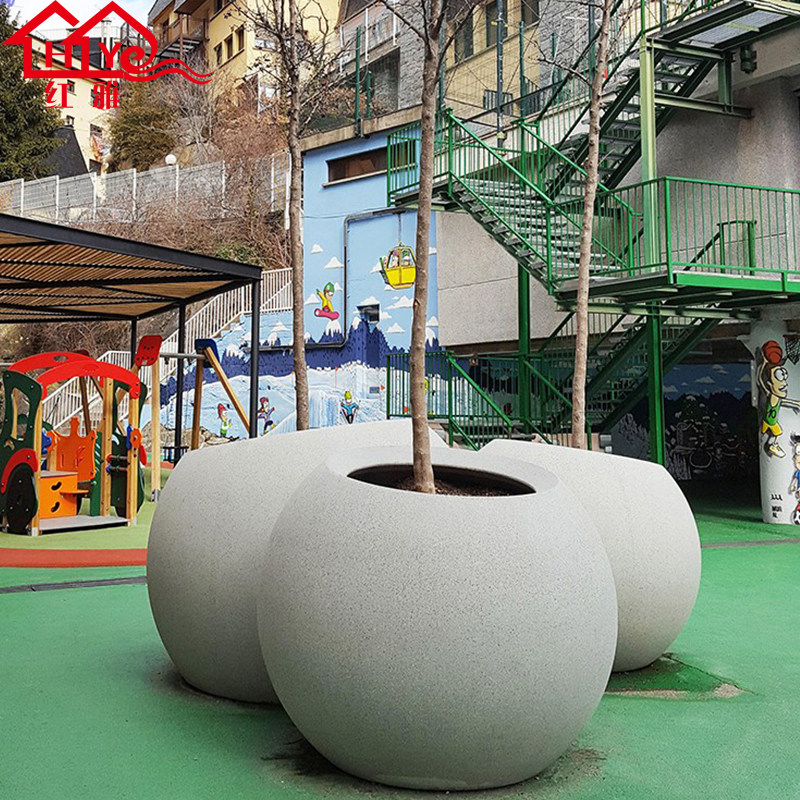 简约现代玻璃钢圆形花盆户外花槽市政园林景观广场种植大号花箱