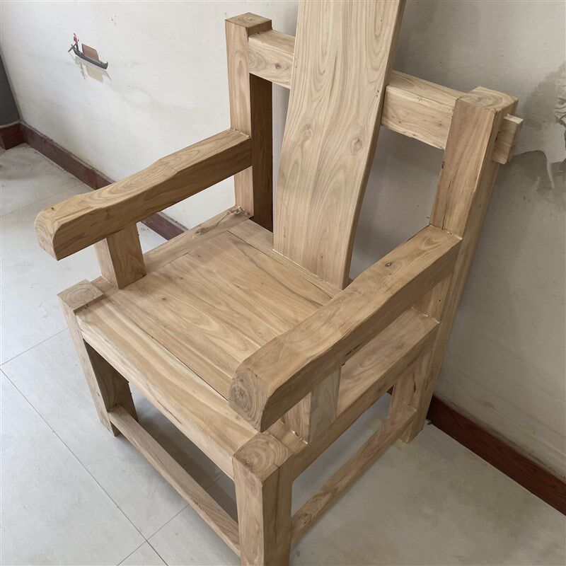 老榆木茶椅主人椅家用书椅简约餐椅现代办公泡茶靠背实木扶手椅子