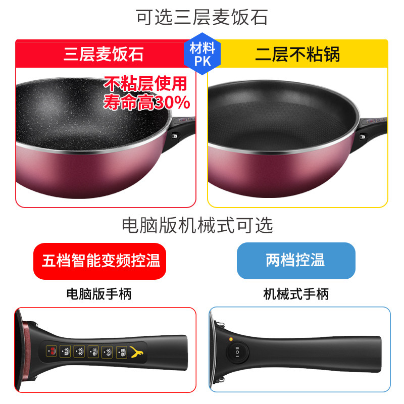 电炒锅多功能电炒菜炒锅一体式电煮锅家用电炒祸麦饭石插电不粘锅