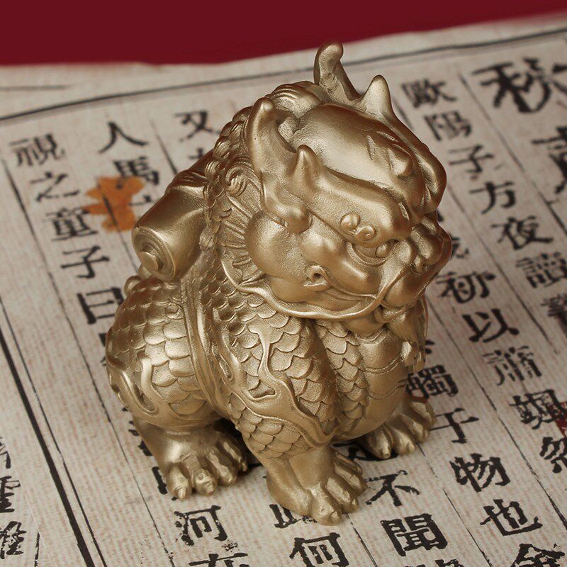 纯铜麒麟背书桌面小摆件书房文房镇纸创意文玩手把件茶宠男士礼品