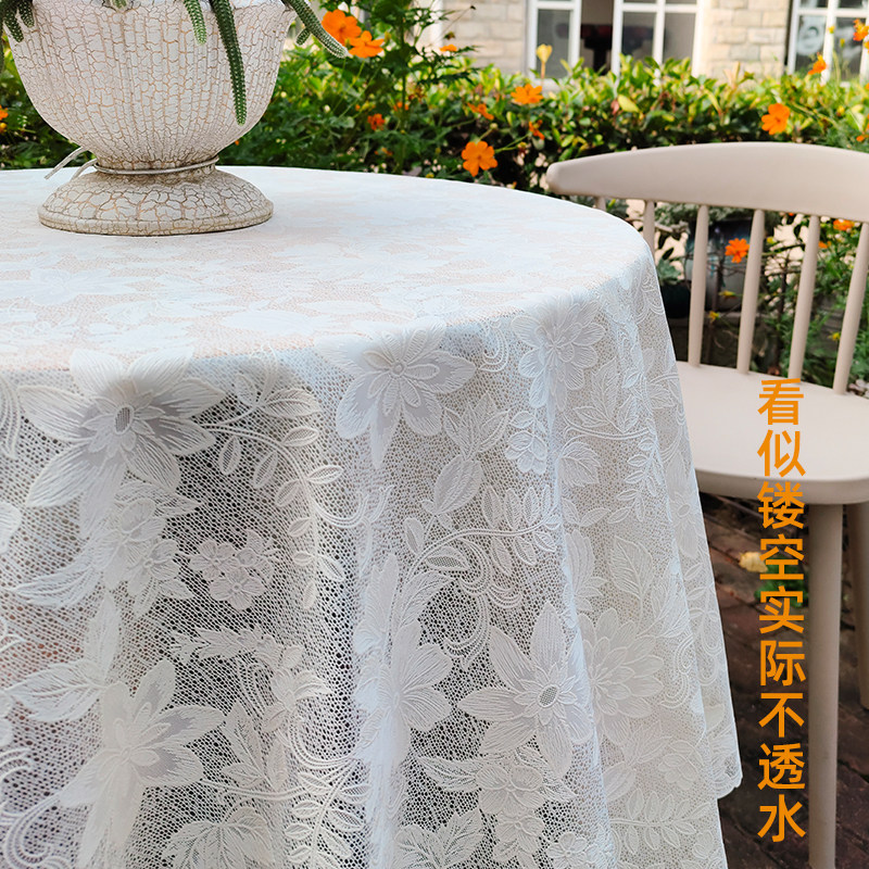 进口户外防水防晒圆形桌布pvc蕾丝小圆桌桌布阳台室外花园桌布