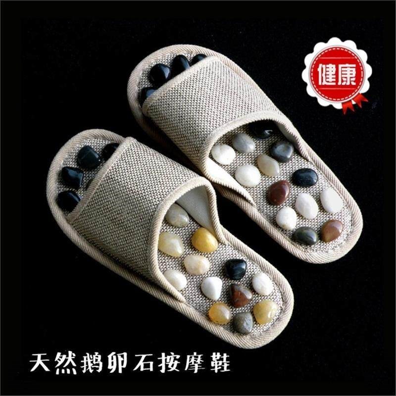 鹅卵石按摩拖鞋足底穴位按摩拖鞋磁石玉石脚底足疗鞋男女防滑凉拖