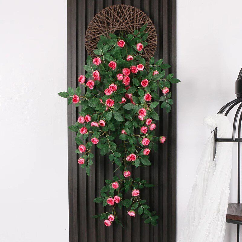 仿真玫瑰花藤仿生墙面遮挡壁挂墙上装饰绿植假花藤条墙壁挂花吊花