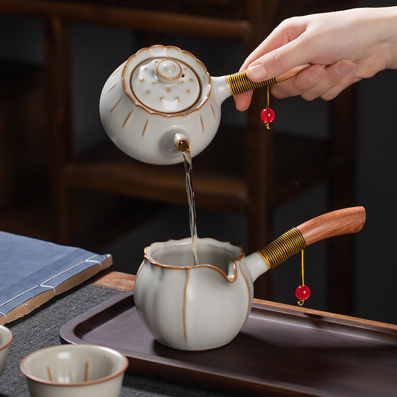 汝窑茶壶陶瓷茶具小茶壶功夫泡茶喝茶家用单壶红茶泡茶器侧把水壶